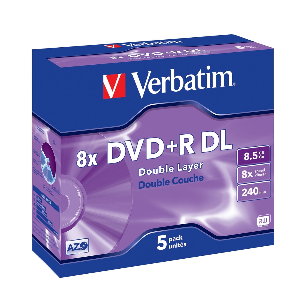 DVD + R 8X double couche VERBATIM, 5 unites