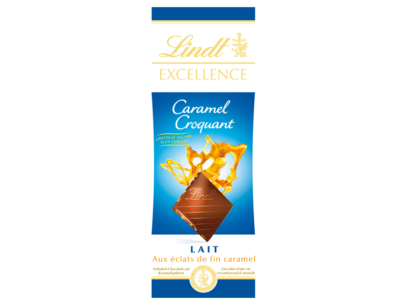 Excellence - Chocolat aux eclats de caramel 30% de chocolat. Caramel croquant. Chocolat encore plus fondant.