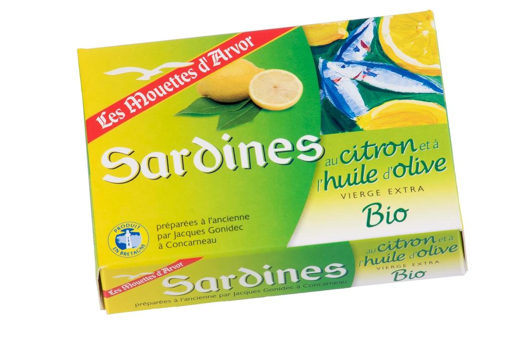 Les Mouettes d'Arvor bio sardines citron huile d'olive 115g