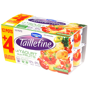 Taillefine - Le yaourt aux fruits 12 pots + 4 gratuits Cerise, Ananas, Fraise, abricot, mure, citron